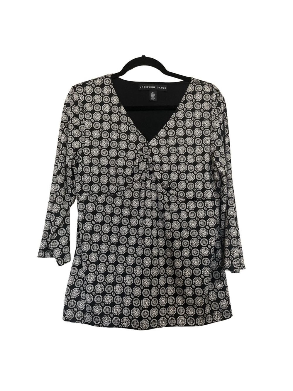 Women's Josephine Chaus Top Size M Black White Patterned